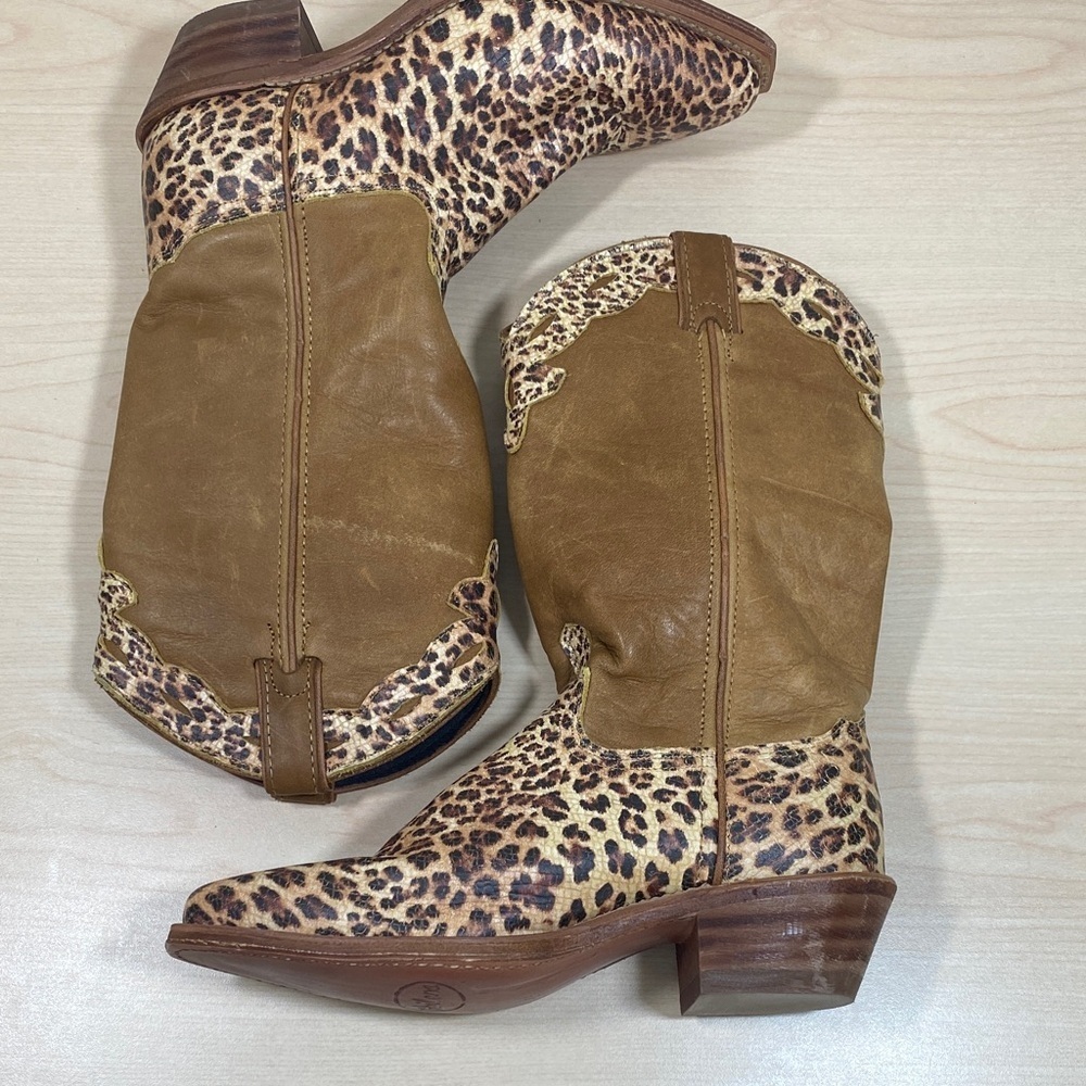 Abilene Boot Co. Tan and Leopard Print Heeled Boots - Picture 6 of 9